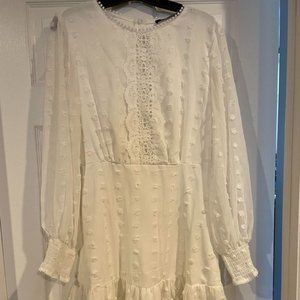 Long sleeve white crochet lace detail dress
